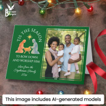 Groen modern TIS HET SEIZOEN Familie Foto Kerstmis