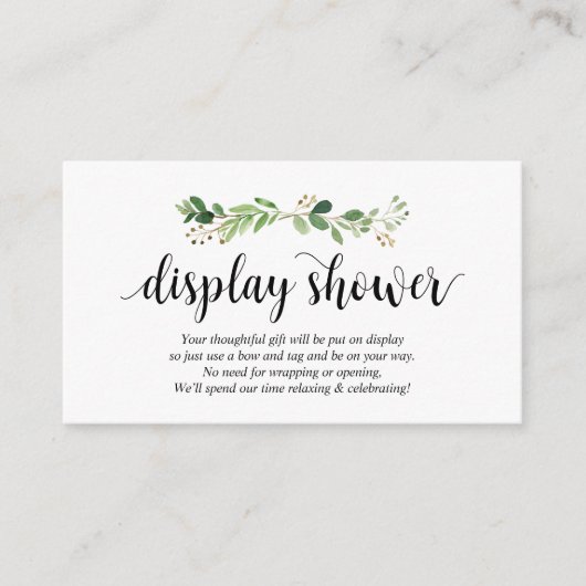 Groen, modern zwart script, display douche informatiekaartje (Voorkant)