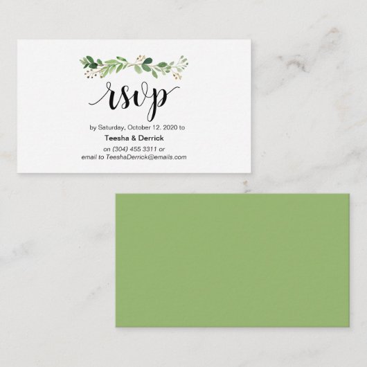 Groen, Modern Zwart Script, online RSVP Informatiekaartje (Voorkant / Achterkant)