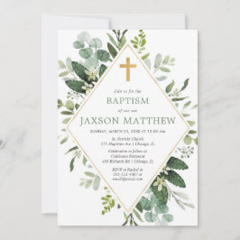 Groen moderne eucalyptus groen goud doop kaart