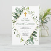 Groen moderne eucalyptus groen goud doop kaart (Staand voorkant)