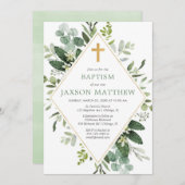Groen moderne eucalyptus groen goud doop kaart (Voorkant / Achterkant)