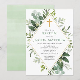 Groen moderne eucalyptus groen goud doop kaart