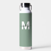 Groen Moderne Naam Monogram Waterfles (Voorkant)