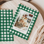 Groen Moderne Retro Plaid Familiefoto Xmas Feestdagenkaart