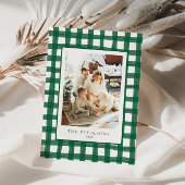 Groen Moderne Retro Plaid Familiefoto Xmas Feestdagenkaart
