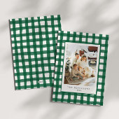 Groen Moderne Retro Plaid Familiefoto Xmas Feestdagenkaart
