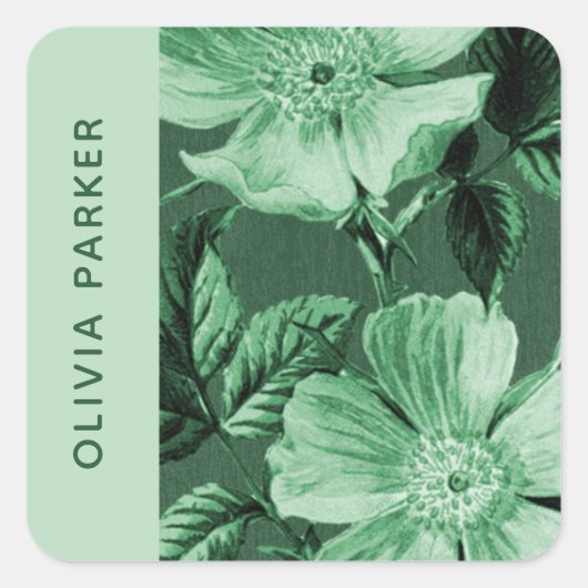 Groen monochromatisch Blooms Floral Envelope Seal Vierkante Sticker (Voorkant)