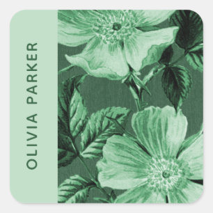 Groen monochromatisch Blooms Floral Envelope Seal Vierkante Sticker