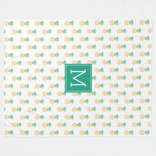 Groen monogram anananappelpatroon fleece deken (Voorkant (Horizontaal))
