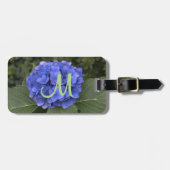 Groen Monogram Blauwe Hortensia Bloem Bagagelabel (Voorkant horizontaal)