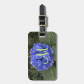 Groen Monogram Blauwe Hortensia Bloem Bagagelabel (Voorkant verticaal)