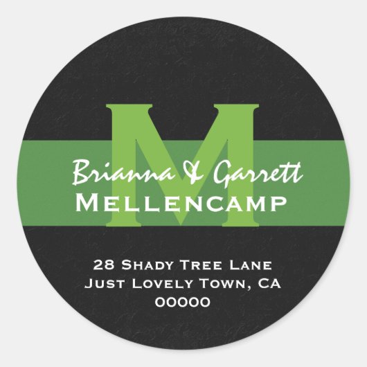 Groen Monogram Bruiloft Adres Label L201E (Voorkant)