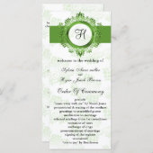 groen monogram bruiloft programma programmakaart (Voorkant / Achterkant)