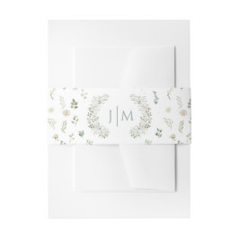 Groen Monogram Bruiloft Uitnodiging Belly Band Uitnodigingen Wikkel