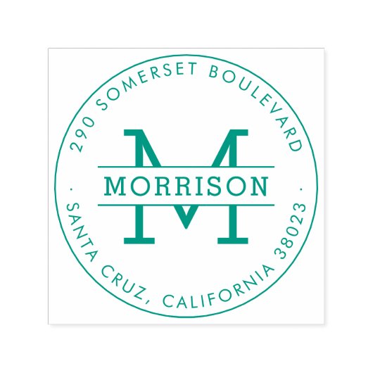 Groen Monogram & Familienaam Rond Terugkeeradres Zelfinktende Stempel (Design)