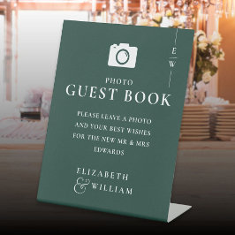 Groen Monogram Foto Gastboek Huwelijk Reclamebord Met Voetstuk