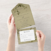 groen monogram geen diner all in one uitnodiging (Afscheurbaar)