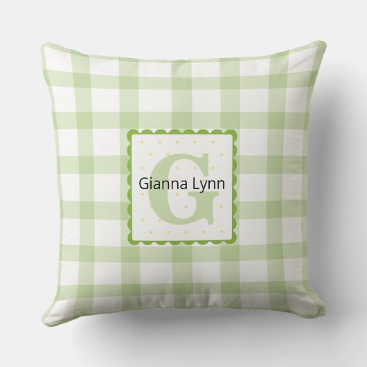 Groen Monogram Gingham Baby Kussen (Achterkant)
