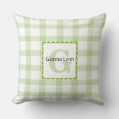 Groen Monogram Gingham Baby Kussen (Voorkant)