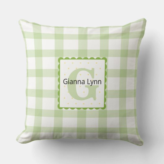 Groen Monogram Gingham Baby Kussen (Voorkant)