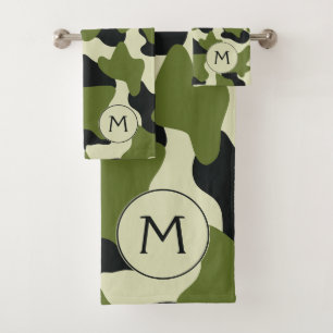 Groen Monogram Groot Koeienprint Bad Handdoek