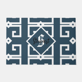 Groen monogram in moderne stijl blauw en wit deurmat