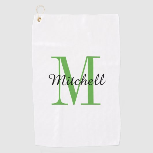 Groen monogram Initiaal en naam op maat Golfhanddoek (Voorkant)