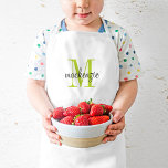 Groen monogram Initiaal en naam op maat Kinder Schort<br><div class="desc">Aangepast ontworpen kinderpron, perfect voor je kleine chef-kok in training! Pas het met haar monogram naam en initiaal of andere douanetekst aan. Klik aanpassen het om doopvonten en kleuren te veranderen of meer tekst of afbeeldingen toe te voegen aan creëer een speciale van een soortgift. Ook verkrijgbaar in parels van...</div>