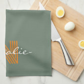 Groen monogram initiaal script moderne kleurrook theedoek (Quarter Fold)