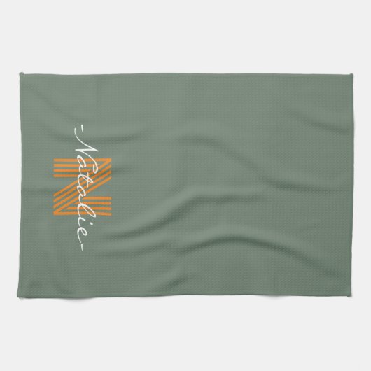 Groen monogram initiaal script moderne kleurrook theedoek (Horizontaal)