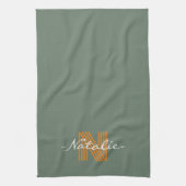 Groen monogram initiaal script moderne kleurrook theedoek (Verticaal)