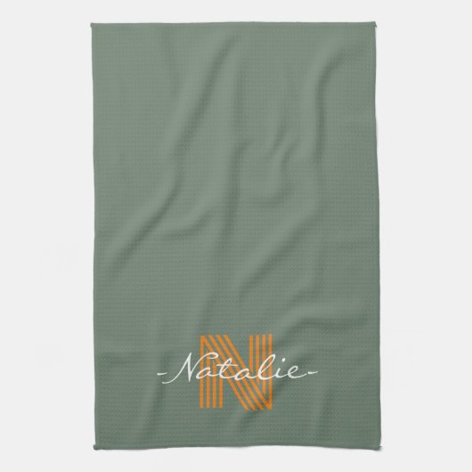 Groen monogram initiaal script moderne kleurrook theedoek (Verticaal)