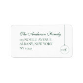 Groen Monogram Kerstmis Bauble Retouradres Etiket (Voorkant)