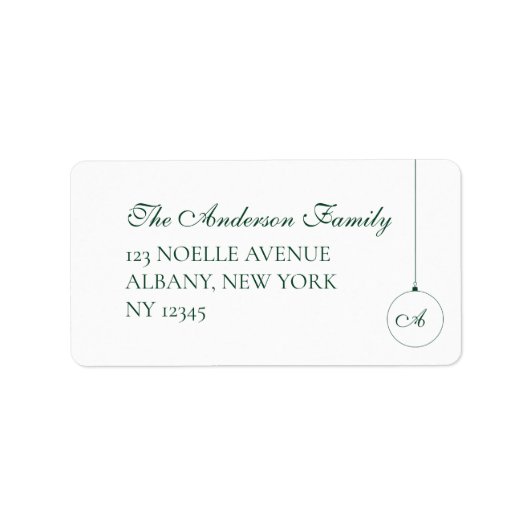 Groen Monogram Kerstmis Bauble Retouradres Etiket (Voorkant)