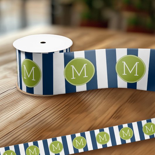Groen monogram marinespion en witte stripper satijnen lint