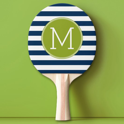 Groen monogram marinespion en witte stripper tafeltennisbatje