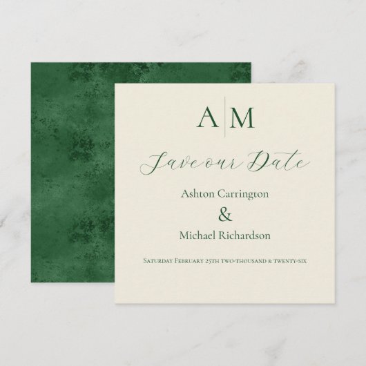 Groen Monogram Modern Huwelijk  Save The Date (Voorkant / Achterkant)