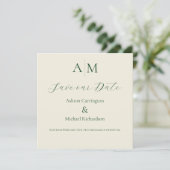 Groen Monogram Modern Huwelijk  Save The Date (Staand voorkant)