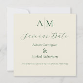 Groen Monogram Modern Huwelijk  Save The Date (Voorkant)