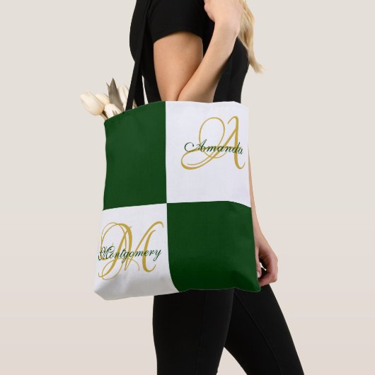 Groen monogram modern Stijlvol Initiaal Tas (Dichtbij)