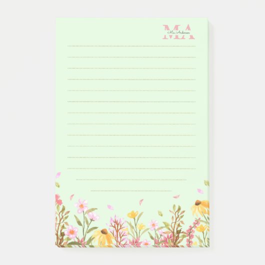 Groen Monogram Moderne Minimalistische Post-it Not Post-it® Notes (Voorkant)