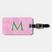 Groen Monogram Roze Aquarel Bagagelabel (Voorkant horizontaal)