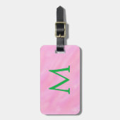 Groen Monogram Roze Aquarel Bagagelabel (Voorkant verticaal)