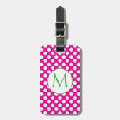 Groen Monogram Roze Stippen Felle Kleuren Bagagelabel (Voorkant verticaal)