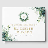 Groen Monogram Ter Herinnering Funeral Foto Gastenboek (Voorkant)