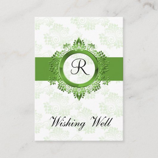Groen Monogram Wensen Well Cards Informatiekaartje (Voorkant)