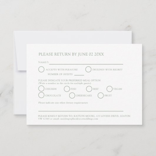 Groen monogram wildflower maaltijd optie bruiloft RSVP kaartje (Achterkant)