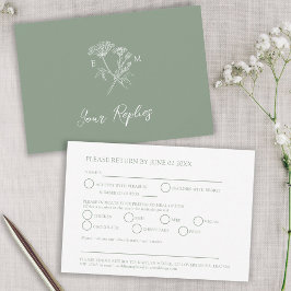 Groen monogram wildflower maaltijd optie bruiloft RSVP kaartje