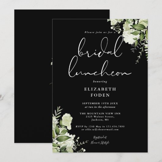 Groen Monogram Zwart-Wit Bruids Luncheon Kaart (Voorkant / Achterkant)